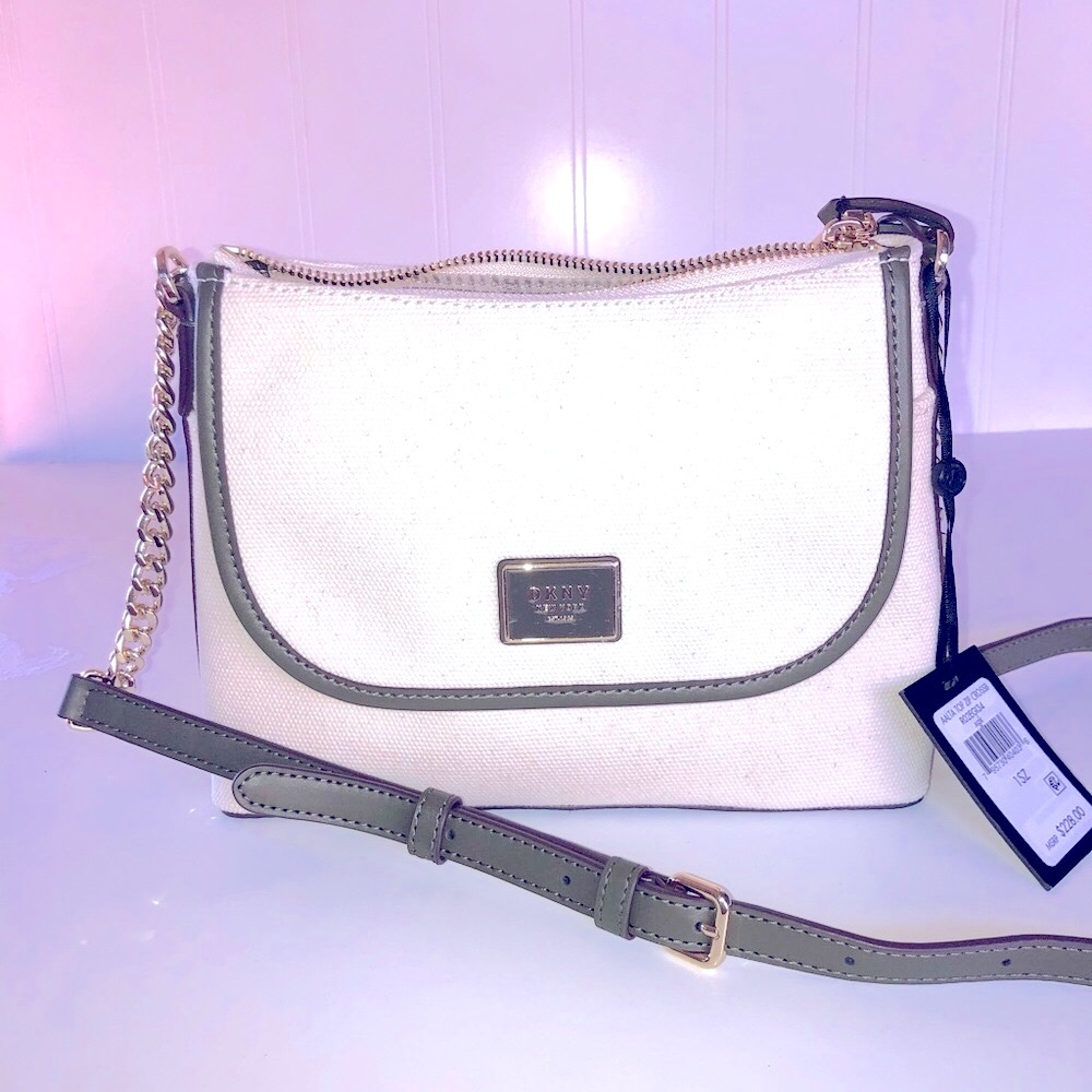 NWT DKNY Olive/Ivory Canvas Crossbody